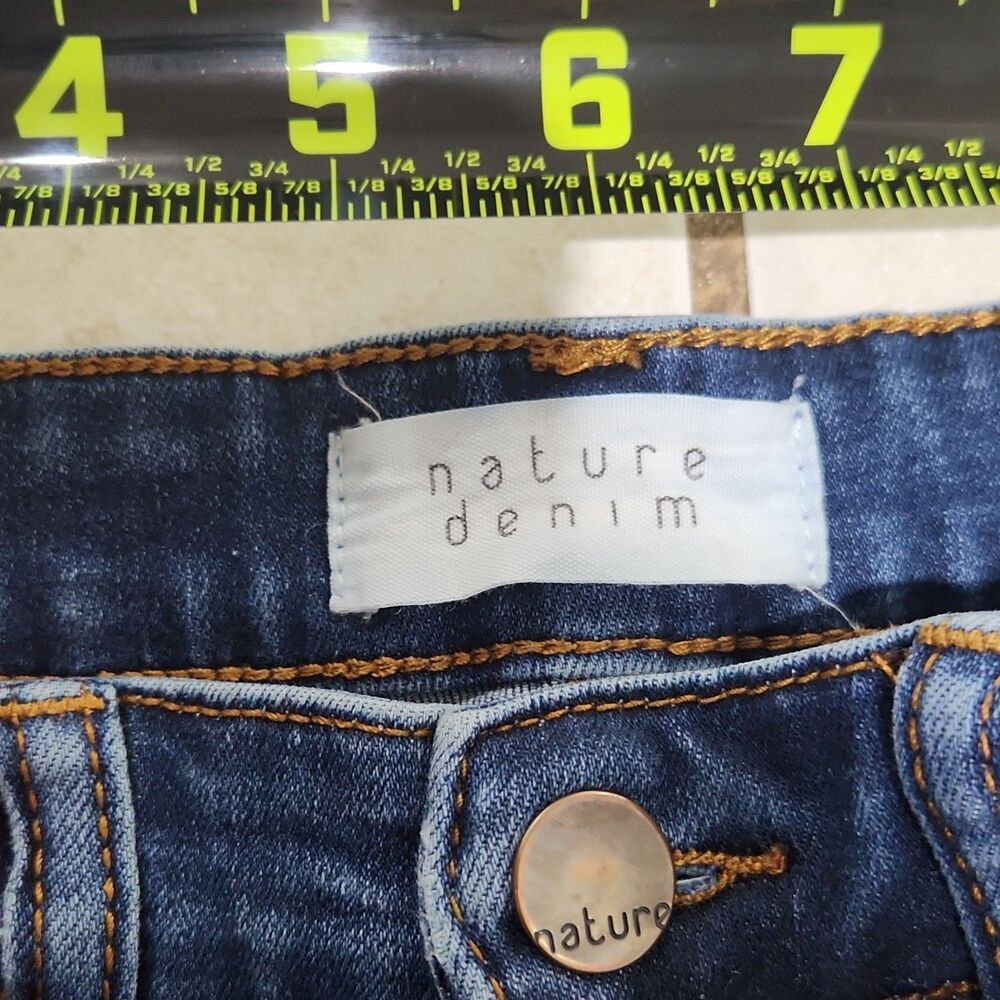 Nature Denim Skinny Jeans Juniors High Rise Stretch Medium Wash Frayed Hem - Picture 3 of 9